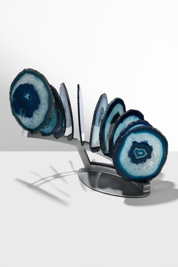 Abstract Blue Agate “Spiral Helter Skelter” display